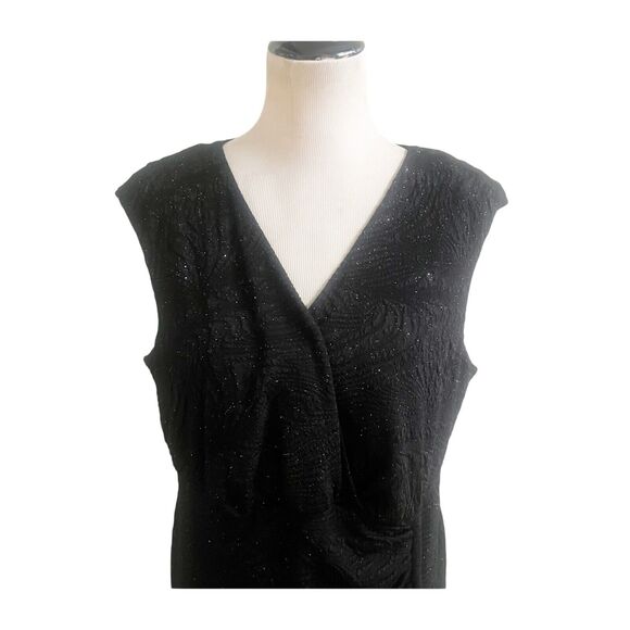 Alfani Faux Wrap Dress Ruched Black Metallic Sparkly Midi Plus Size 16W Holiday - Picture 6 of 15